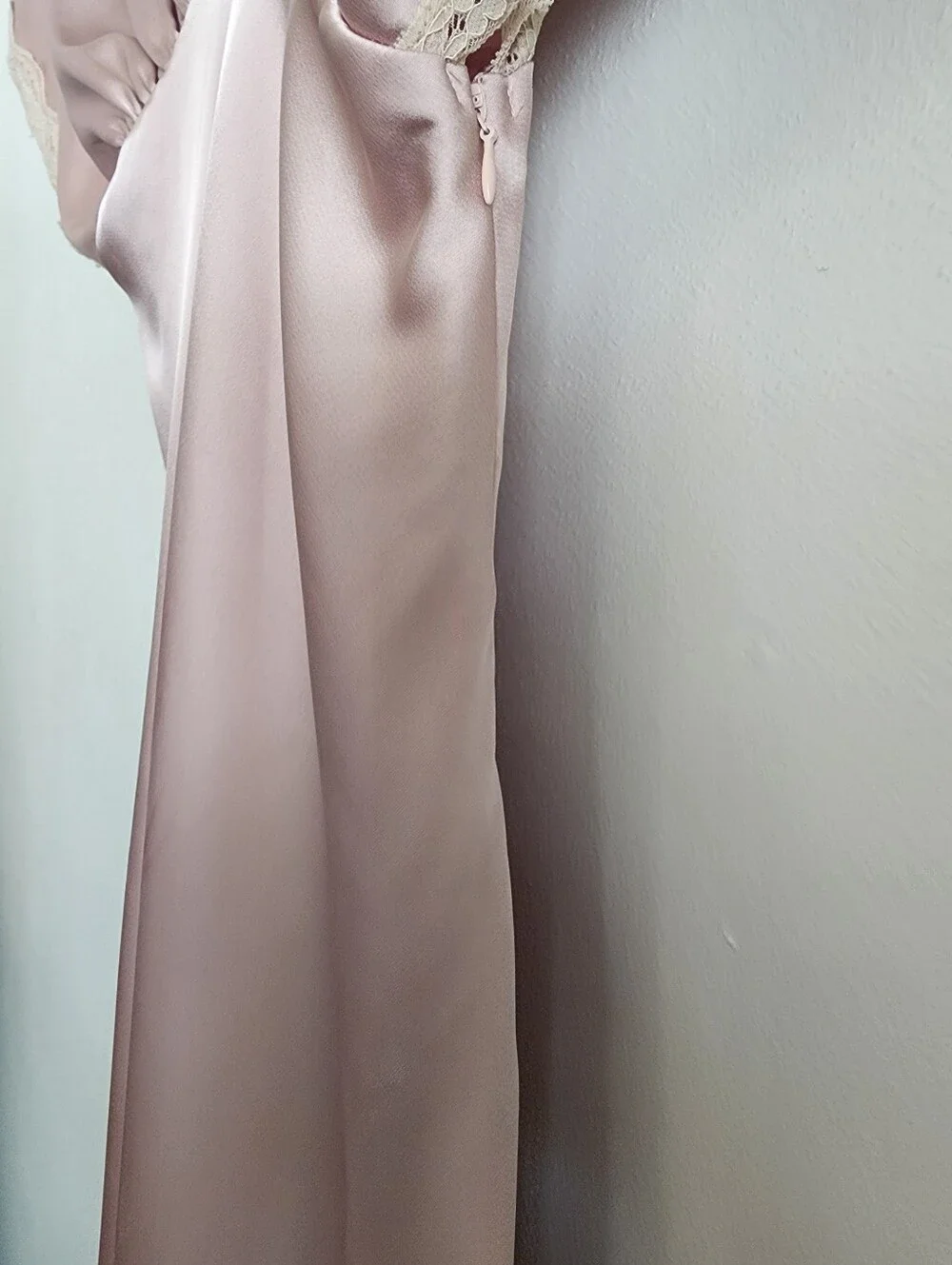 Pink Satin Lace Maxi Dress Small V-Neck Flowy Gown by Dress Forum Los Angeles - Picture 5 of 15